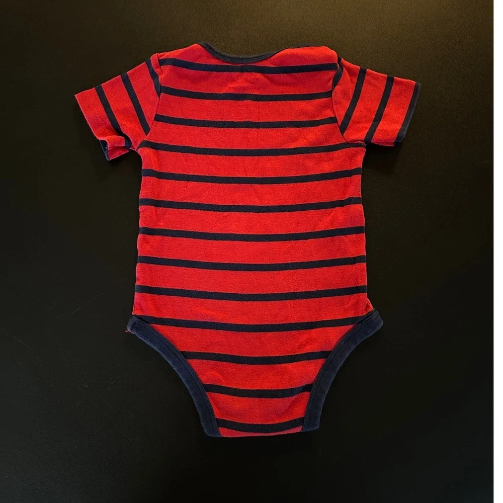 Member's Mark Red Navy Blue Striped Bodysuit 24M Short Sleeve Cotton 1466
